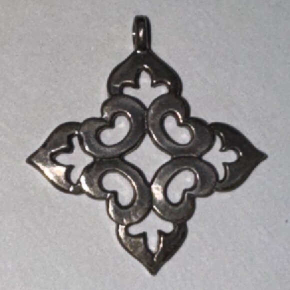 Sterling Silver Fleur De Lis Pointed Square Pendant - Picture 1 of 15